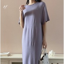 ft 레아 린넨 라운드 반팔 롱 홀가먼트 니트 원피스 봄 여름 여성 모카 보라 베이지 차콜