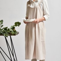 청년리빙 프릴 원피스 린넨 앞치마, 1개, 베이지