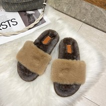Z3JC 여성 통굽 라이크 밍크 털털 슬리퍼에 플랫 일자 털신발 여성털신발