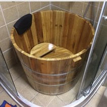 브라운 이동식 반신욕기 1인 사우나 히노끼 편백나무 간이욕조 배럴 찜질방 홀로 목욕 원목 할머니선물, 단일사이즈, 폭 80 x 높이 65