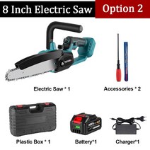 무선전기톱Makita 18V 배터리 사용 무선 전기톱 8 인치 3000W 30000RPM 정원 벌목용 목재 절단 공구 전원, [02] with 1 Battery, [01] EU, 02 with 1 Battery_01 EU