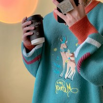 JINGHENG 라운드 스웨터 남자 가을 겨울 두꺼운 크리스마스 니트 트렌드 커플 코트 SALD2559876