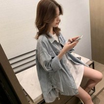 가바바 여성 청남방 가을 겨울 허리 포인트 데님 남방 G42005