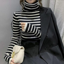 여자 골지 니트티 긴팔티셔츠 스프라이트 목폴라 슬림핏