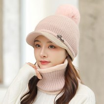 여성방울모자 털모자 겨울모자 여자 중년 캡 (모자+넥워머) 세트