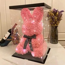 영원한 꽃 토끼 520 여자 친구를위한 발렌타인 데이 선물 크리 에이 티브 시뮬레이션 꽃 부활절 선물 장미 토끼, 45cm + 선물 상자, 핑크 크라운 웨딩 드레스