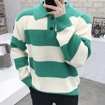 용된다 남자 오버핏 단가라 단추 카라 니트