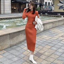 여성 맥시 니트 원피스 가 겨울 흰색 스웨터 드레스 플러스 벨벳 따뜻한 두꺼운 롱 스커