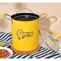 소형튀김기 튀김기 튀김냄비 튀김 작은 바보 오리 프라이팬 비 스틱 필터 뚜껑 가정용 연료 절약형 미니 소형 아티팩트, [02] 노란색 3L