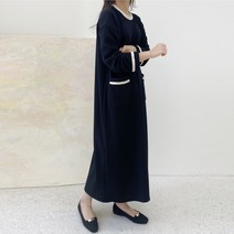 포모어 투톤 라운드넥 하객룩 빅사이즈 원피스