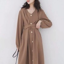 위위브렌 여성용 캐주얼 긴팔 빅사이즈 브이넥 롱원피스