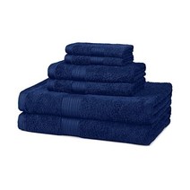 Amazon Basics 6피스 변색 방지 목욕 손수건 및 수건 세트 - 면 청록색, 네이비 블루_모둠 6종 세트 | 6 팩