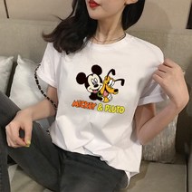 KORELAN 여름신상 미키 티셔츠여 반팔 루즈핏 순면 미키마우스룩 그물망 톱