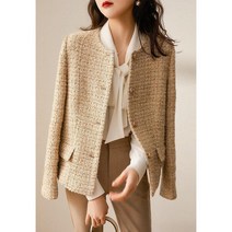 패션고리 여성 라운드넥 긴소매 트위드 자켓 Q857