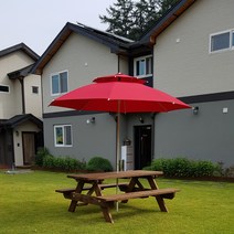 테이블쉼터 6~8인 방부목 야외테이블 파라솔세트 일체형 야외원목테이블, 연녹색+대형노랑파라솔+고정대