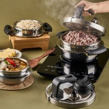 소댕 인덕션 압력밥솥 통3중 클레드메탈 스텐 스텐레스 미니 압력솥 압력솥밥, 세트, 1L압력밥솥 + 대나무받침대 + 전용인덕션