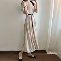 요시아나 [당일발송] 샤론 셔링 스모크 벨트 롱 원피스(벨트세트) -2컬러