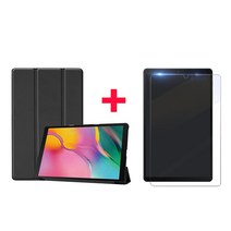1+1 삼성 갤럭시탭A 8.0 2019 북커버 케이스+강화유리필름 SM-T290 T295 T295N, 회전케이스(곤색)+강화유리필름
