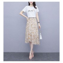 하객룩투피스 하이틴룩 봄 셋업 여성 여름 반팔정장 데이지 플라워 티셔츠 스커트 세트 레이디 프레리레저 쉬폰 드레스 시크한