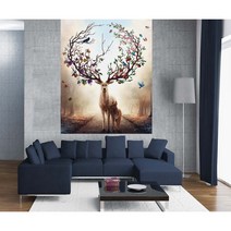 YJ아트 빛나는행운사슴 돈과행운를 부르는 풍수그림 캔버스라이트뷰액자 LED 조명액자 이사선물 인테리어 그림액자, 리모컨