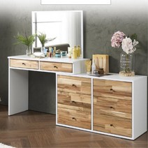 엔틱 북유럽풍 확장형 원목서랍화장대 1000 1인화장대, 화이트