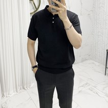 아도르클래식 버튼 카라 니트 반팔티