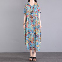 원피스 냉장고원피스 쿨원피스 중년 빅사이즈 아이스 반팔 린넨 드레스