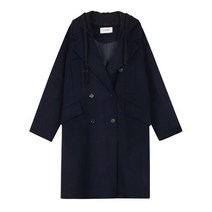 [앳코너] 다크 네이비 모 혼방 후드장식 더블코트 ATCO8D13ZN3