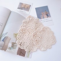 패브릭 티코스터 마크라메 레이스 컵받침 면 천티코스터, 아이보리