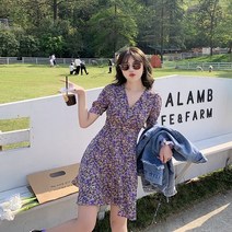 뉴엘 플라워 꽃무늬 키작녀원피스 보라색 여름 휴양지 44 66사이즈 키작은여자쇼핑몰 르뚜앙