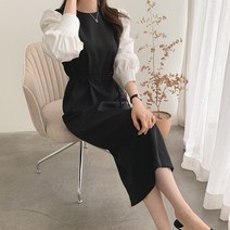 [레티고] 여성 간절기 투톤 벌룬 원피스