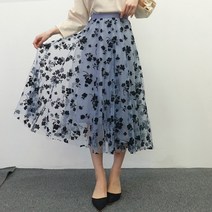 살랑 플라워 플레어 봄 밴딩 a라인 쉬폰 롱스커트