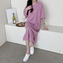 [천삼백케이] [오슈] 캐주얼룩 심플한 나들이 편한 일상용 반팔 원피스