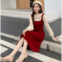 LF76300 슬림핏 넥프릴 뷔스띠에 니트 원피스 투피스
