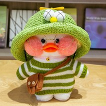 PKTOYS 말 잘하는 귀여운오리인형세트 재수 녹음 크리스마스 여자친구 선물 추천, 그린 빅 아이 캡 그린 화이트 스웨터 브라운백, 노랑오리 30cm [녹취록]