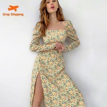 다낭원피스 발리 원피스 동남아 베트남 여행룩 휴양지룩 해외여행여름옷 동남아여름옷 스퀘어 칼라 퍼프 슬리브 드레스 여성용 꽃무늬 기질 통근복 봄 여름