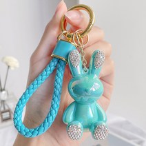 MJ21 큐빅토끼키링 차키홀더 에어팟 열쇠고리 가방고리, 큐빅파란토끼 X1개