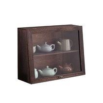 일본 우드 주방 미니그릇장 옛날찬장 캐비닛 컵보드 카페장 진열대 쇼케이스 보관함, 더블 레이어 찻주전자 홀더 방진 라이트 화상