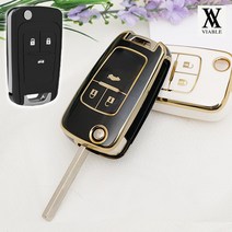 바이어블 쉐보레 차량용 TPU 스마트키 폴딩키 키케이스 키홀더 / 크루즈 라세티 아베오 트렉스 말리부 알페온, 03. 3버튼 B타입 (VA-TA17), 블랙골드
