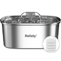 Rellaty 고양이 강아지 분수 스테인레스 스틸 3.2L / 108oz 애완 동물 물 그릇, 애완 동물 분수 + 4PCS 필터 + 1PC 스폰지