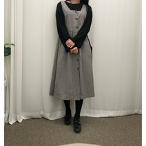 뷔스티에 체크 단추 스퀘어넥 나시 롱 가을원피스