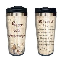호프도잇 50주년 결혼 선물 텀블러 커플/부모님 그/그녀 로맨틱한 장식 50th 웨딩 아이디어 머그컵 15oz 1PC, 1개 카운트(1개 팩)_골드