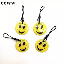 RFID NFC 복사기 노란색 스마일 패턴 125khz em4305 재기록 가능한 keyfobs rfid 방수 복제기 복사기 토큰 키 태그 키 체인 액세스 제어 카드, 4개