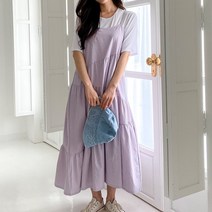 피팅바이유 어깨 끈 연보라 러플드 롱 뷔스티에 원피스 4컬러 rdk275