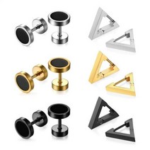 아령거치대 덤벨아령거치대정리대 아령받침대 펑크 록 스테인레스 스틸 삼각형 후프 귀걸이 1-6 쌍 8MM 라운드 아령 스터드 Hypallergenic 세트, 6쌍 세트 혼합