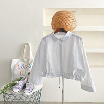 브이와이 여자 허리스트링 아노락 긴팔 무지 흰색 블라우스