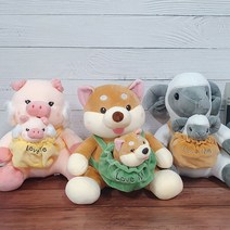 아기 주머니 가족 27cm 동물인형 돼지 시바견 양, 시바