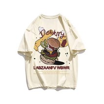 로봇 고양이 프린트 상의 여름 서양풍 패션 반팔티셔츠 트렌디 순면 240g