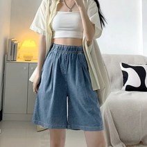 여성 여름 밴딩 청반바지 캐주얼 편한 핀턱 데일리 데님 반바지 원핀턱데님밴딩반바지