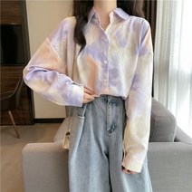 퐁순싸롱 오버핏 나염 그라데이션 롱 박시 셔츠 블라우스 SY
